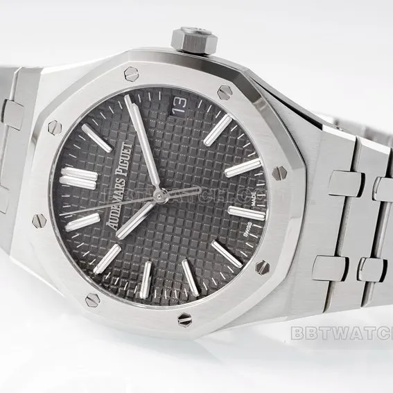 APS factory Audemars PiguetRoyal Oaktop-tier 1:1super gray plate steel bracelet model 15510ST.OO.1320ST.10front live photo