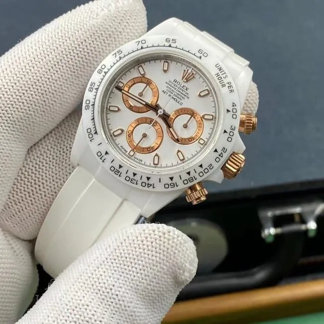 Rolextop-tier watch Daytona automatic movement men's white dialrubber strap watch front view