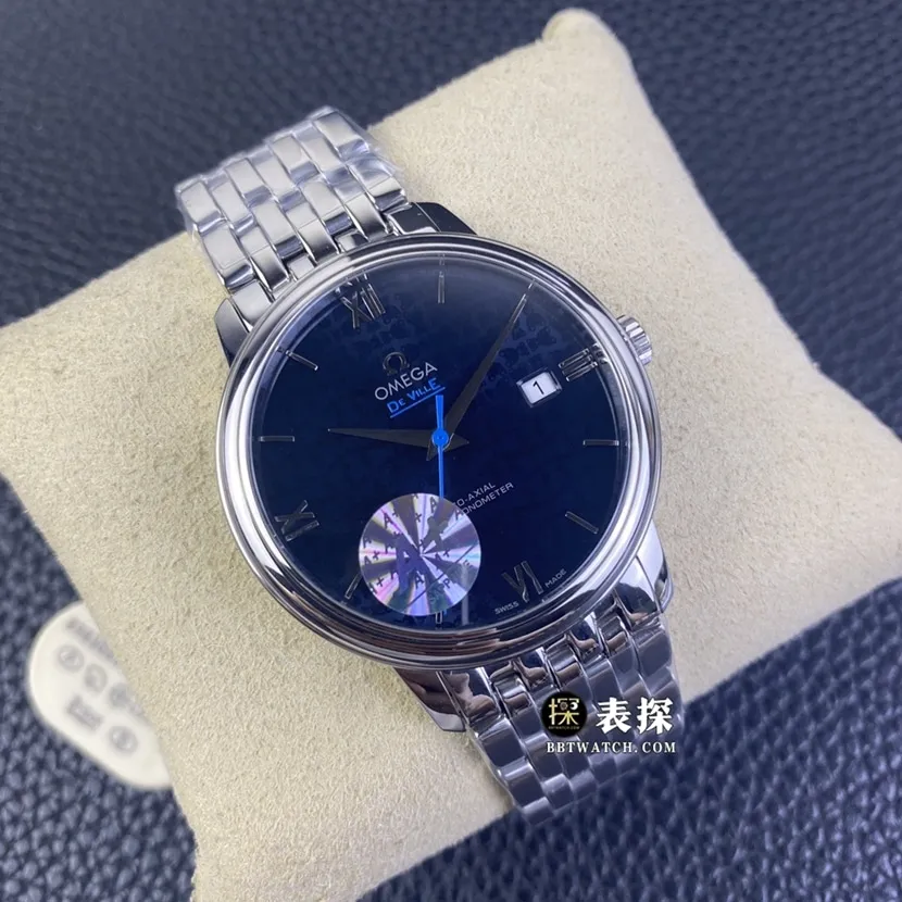 A+ factory Omega De Ville top-tier watch men's blue teddy bear pattern plate steel bracelet model pictures and prices clasplive photos
