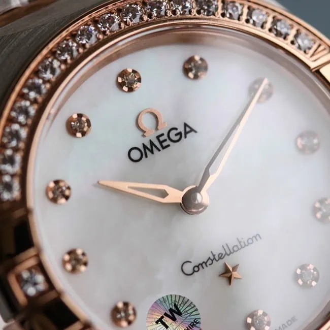 TW factory top-tier replicaOmegasuper clonequartz women's white dialsteel bracelet constellation series watch front view