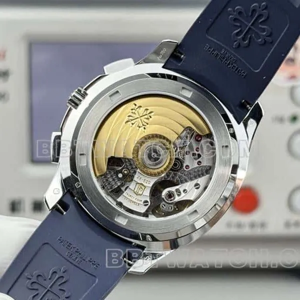 top-tier watch Patek PhilippeP1 factory grenade blue dial mechanical blue rubber model 5968front live photo