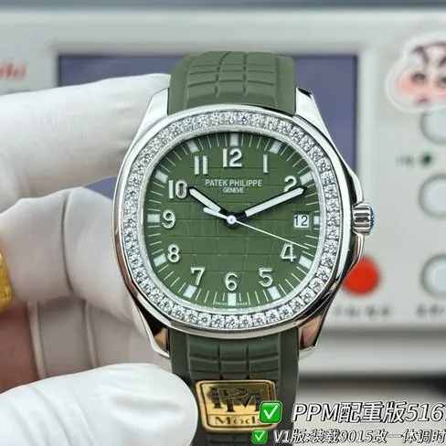 Patek PhilippePPM factory top-tier watch Aquanautgreen dialdiamond bezel5167front live photo