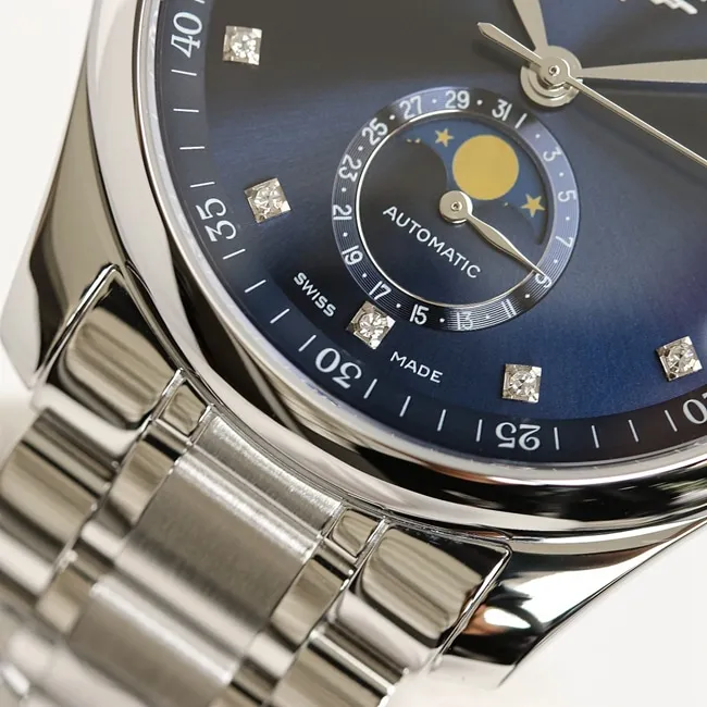 GF Factorytop-tier watch Longines automatic movement men's blue dial master series moon phasesteel bracelet watch movement picture