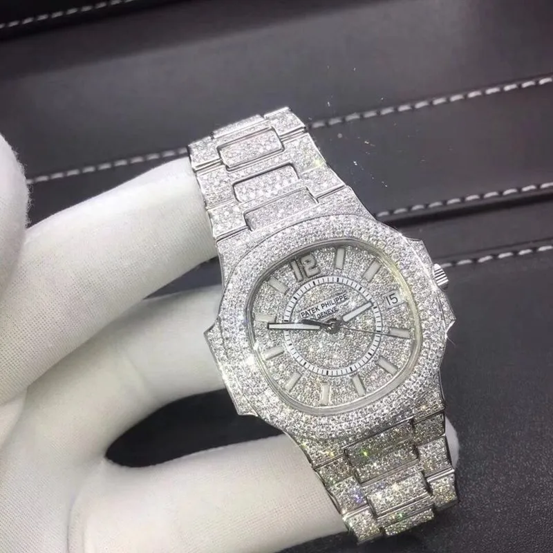 Patek Women's Nautilus 18K gold full diamonds 37mm detail shots
