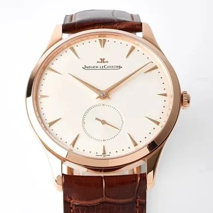 ZF FactoryJaeger-LeCoultretop-tier replicahigh-quality watch men's white dial brown belt ultra-thin master series small second hand quartzleather strap watch clasp picture