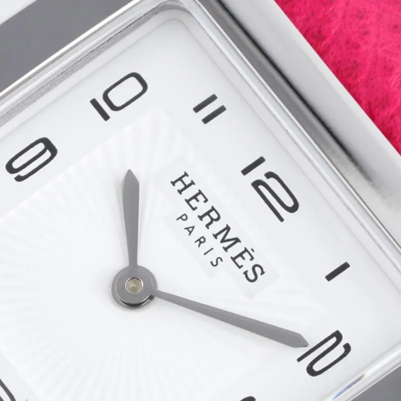 top-tiersuper cloneHermès ladies' watchHeureH series quartz square fashion watch pink braceletwhite dial front view