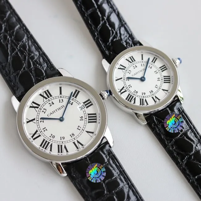 3WF factory Cartiertop-tiertop-tier couple London series men's white dialquartzleather strap watch movement picture