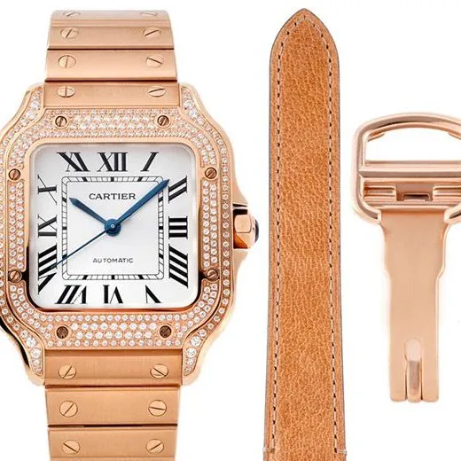 Cartiertop-tier watch Santos series ladies steel braceletdiamondwhite dialrose gold watch clasp picture
