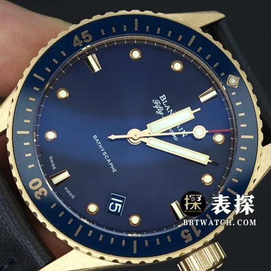 Blancpain Fifty Fathoms top-tier watch men's blue dial gold needle leather strap model pictures and prices lumelive photos