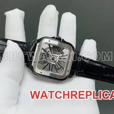 top-tier watch CartierMLF factory Santos hollow disc mechanical leather strap model side live photo