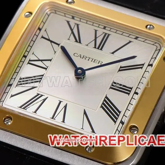 Cartier watch F1 factory Santos white dialyellow gold ring leather strap model side live photo