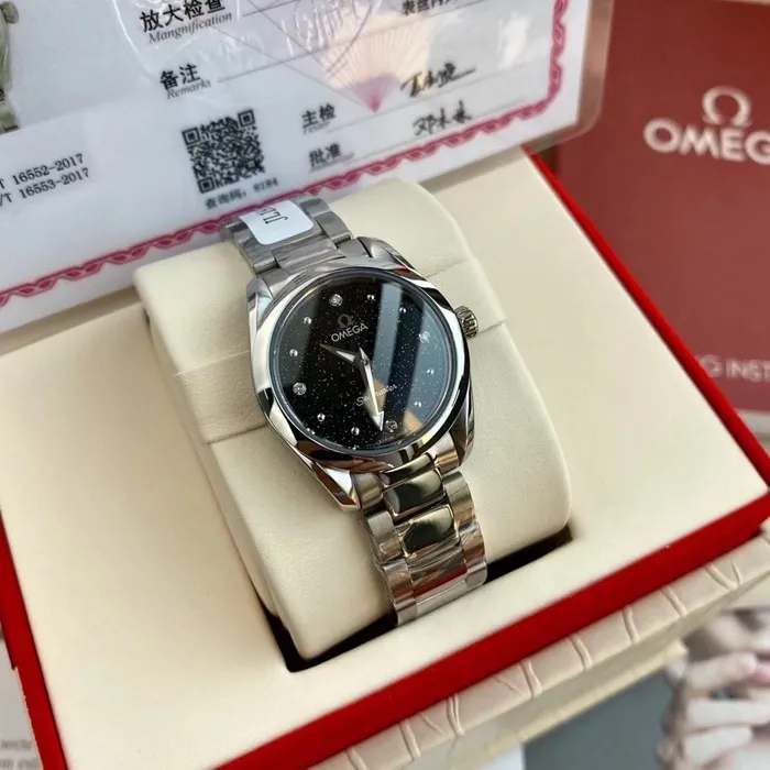 High-quality Omega Seamaster ladies' black dial steel strap watch buckle image