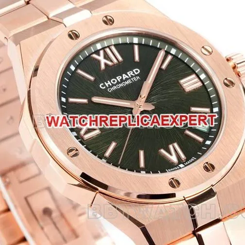 top-tier watch ChopardGH factory snow mountain proud wing green dial41mmrose gold steel braceletcaseback live photo