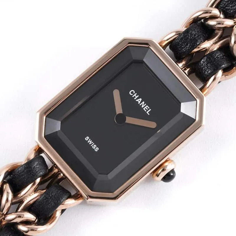 Chanelladies' watchreplicaPremiere series quartz watch rose goldblack dial front view
