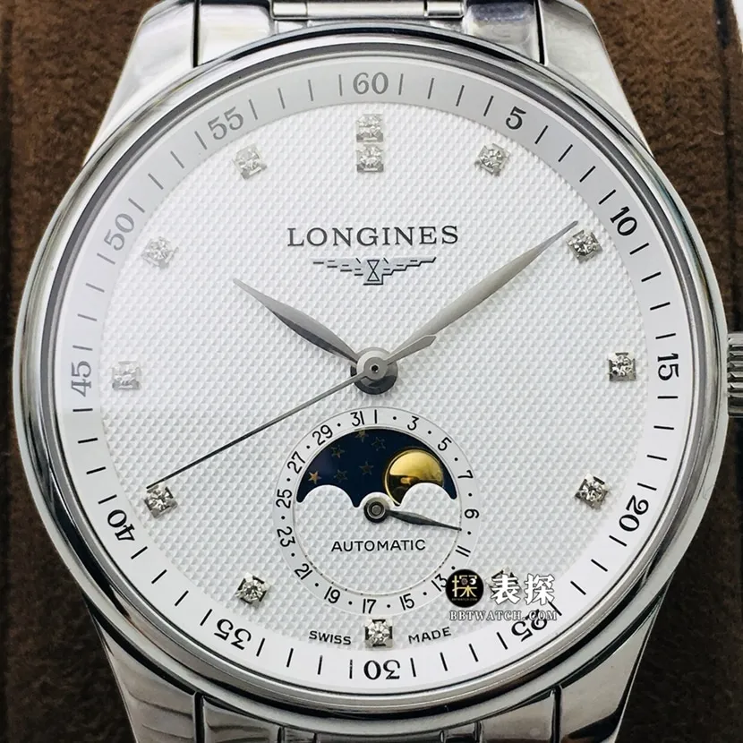 LG factory Longines watchmaking traditional watch men's silver gray plate wheat grain moon phasesteel bracelet model picture and price side live photo