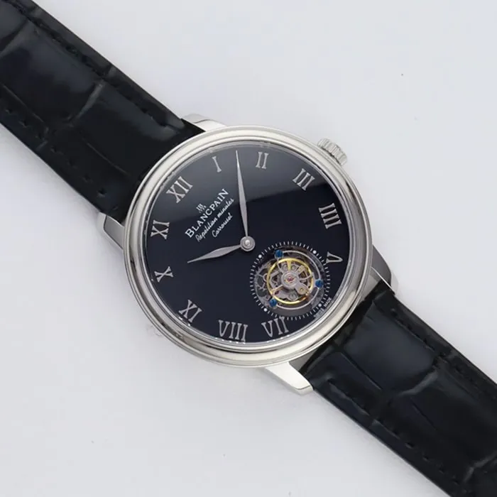 Top-tier watch Blancpain men's black dial Art Master series leather strap watch back cover picture