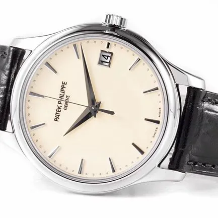 ZF Factorytop-tier watch Patek Philippe men's white dial black belt mechanical classical series leather strap watch front view