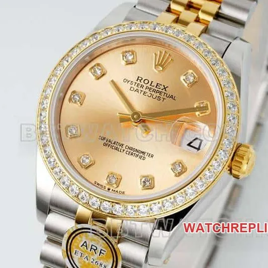 ARF FactoryRolex log 1:1super gold plate diamond bezel31mm intergold five-lattice chain link278383front live photo