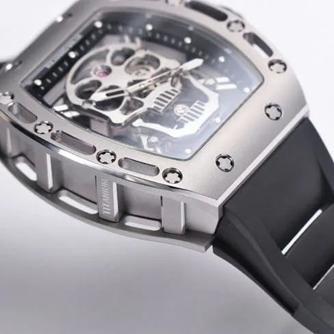 JB factory top-tier watch Richard Mille men's white dial black rubber strap genuine tourbillon mechanical watch detail shots