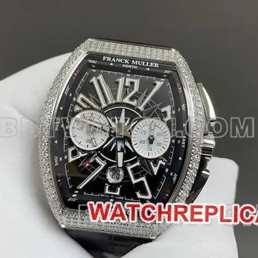 ABF factory collectible watch Frank Muller V45black dial diamond case leather braceletside live photo