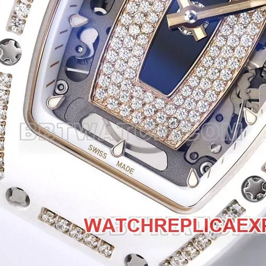 Richard Mille Top collectible watches ZF Factory White Ceramic Black Disc Diamonds Mechanical Watches RM07-1 Strap Actual Pictures
