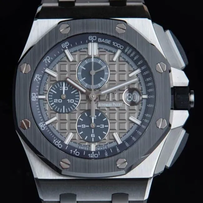 top-tier replicaAPFAudemars PiguetRoyal Oak offshore gray plate 26400 watch breaks OEM blockade technology front view