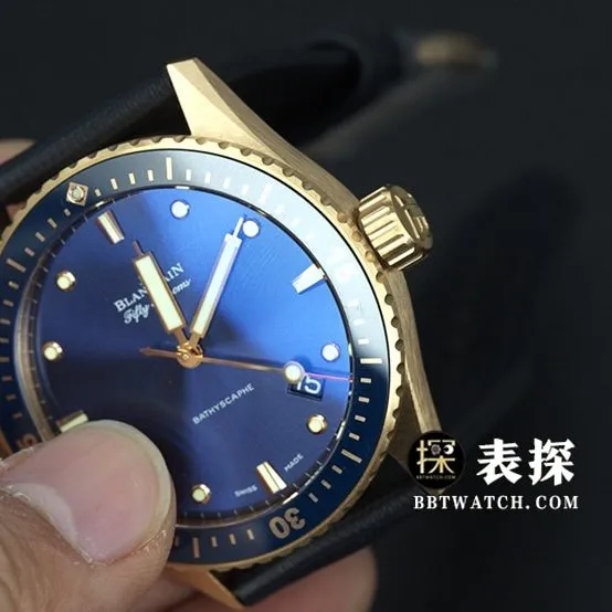 Blancpain Fifty Fathoms top-tier watch men's blue dial gold needle leather strap model pictures and prices front live photo