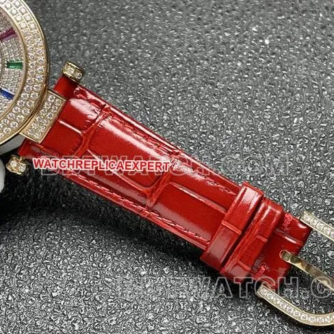 Frank Muller collectible watch quartzABF factory diamond plate gold diamond bezel red leather braceletfront live photo