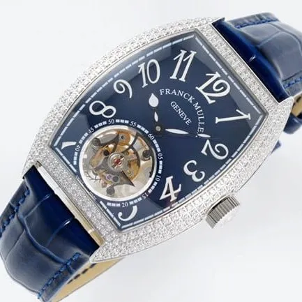 top-tier Frank Muller watch men's blue dial blue belt tourbillon manual winding mechanical leather strapclasp picture