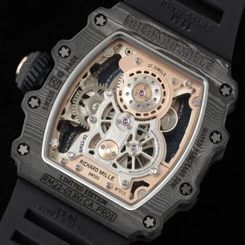 Top-tier super cloneRichard Millerose gold creates a real wrist aircraft RM 21-01 aerodynamic tourbillon watch front view
