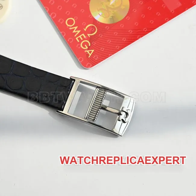 Watch: Omega De Ville Purple Dial Quartz with Purple Leather Strap—Front View (Actual Photo)