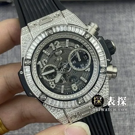 BBF Factory Hublot Watch Men's Super A Watch Matte Black Skeleton Dial Diamond Encrusted Rubber Model Pictures and Price Side Real Shot Photos