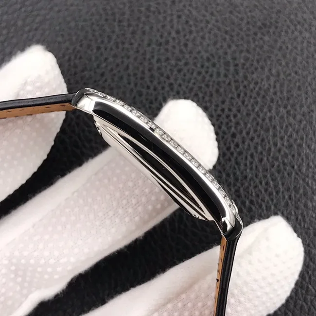 YF factory top-tier watch Hermès women's black dial black belt quartzleather strap watch front view