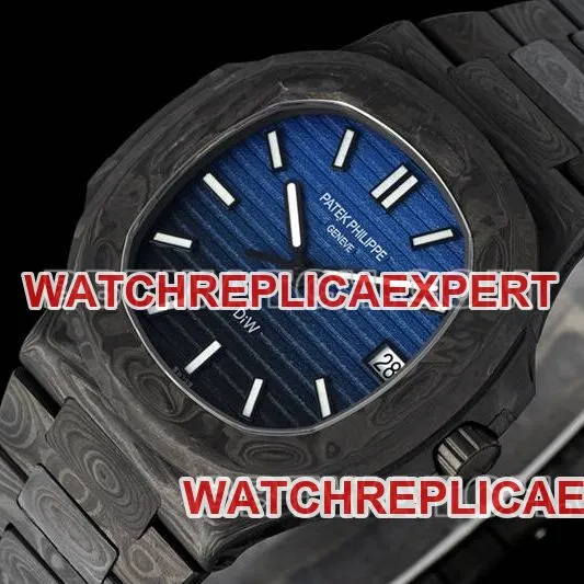 Patek Philippe watch DIW factory Nautilus blue black dial carbon fiber mechanical steel bracelet model 5711side live photo
