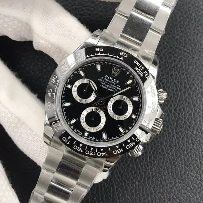 top-tier watch Rolex men's black dialsteel bracelet real function Daytona latest mechanical watch front view