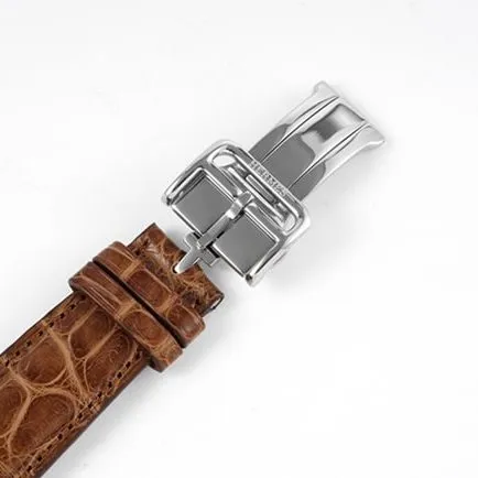 top-tier Hermès men's white dial brown belt retro quartzleather strap watch back cover picture