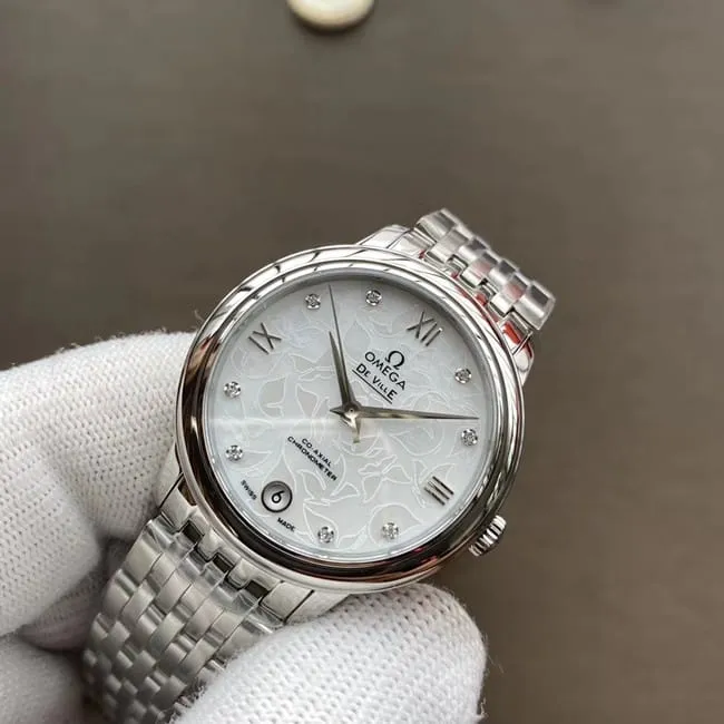 top-tier watch Omega women's white dialsteel bracelet Diefei series watch clasp picture