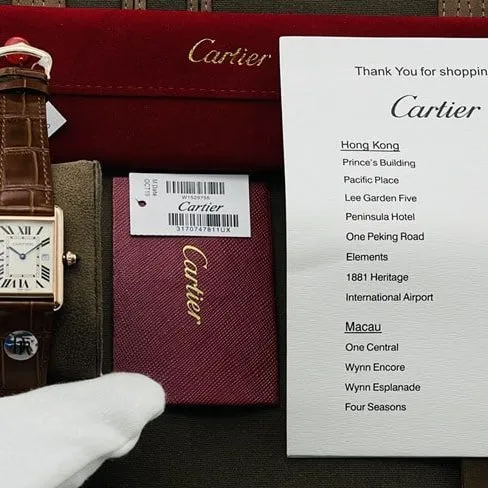 DR factory top-tier replicaCartiersuper fully automatic movement tank series couple series leather strapwhite dial brown belt watch front view