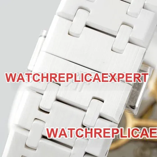 Audemars Piguettop-tier watch APS factory Royal Oak flower pattern dial white ceramicsteel bracelet model 15500front live photo