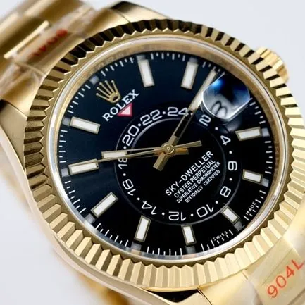 top-tier replicaRolex men's black dial gold steel bracelet Navigator series mechanical watch front view
