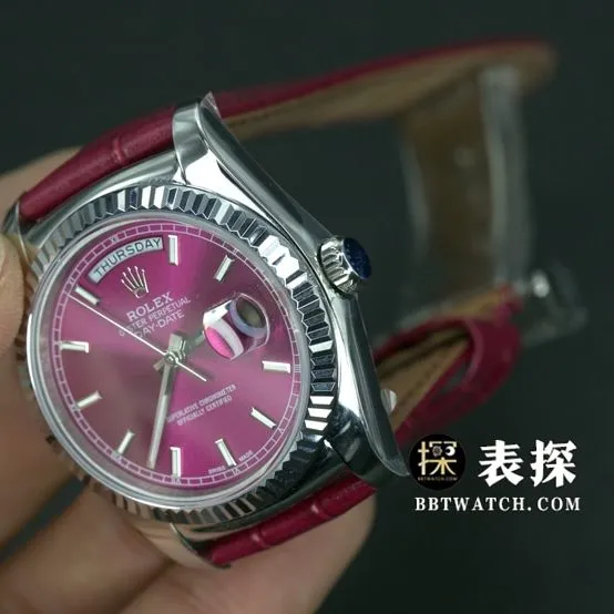 TR factory Rolex Day-Date type watch men's red plate leather strap model pictures and prices front live photo