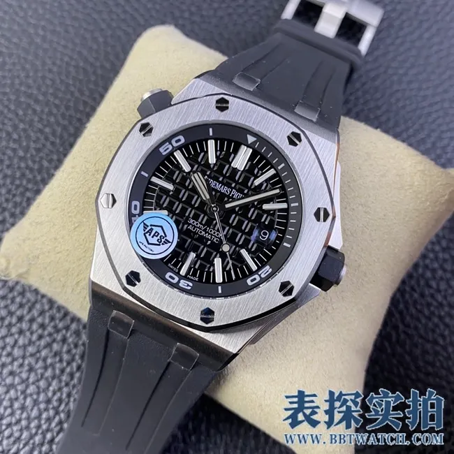 APSAudemars Piguetblack dialRoyal Oaktop-tier replica15710 watch_price_picture_quality like front