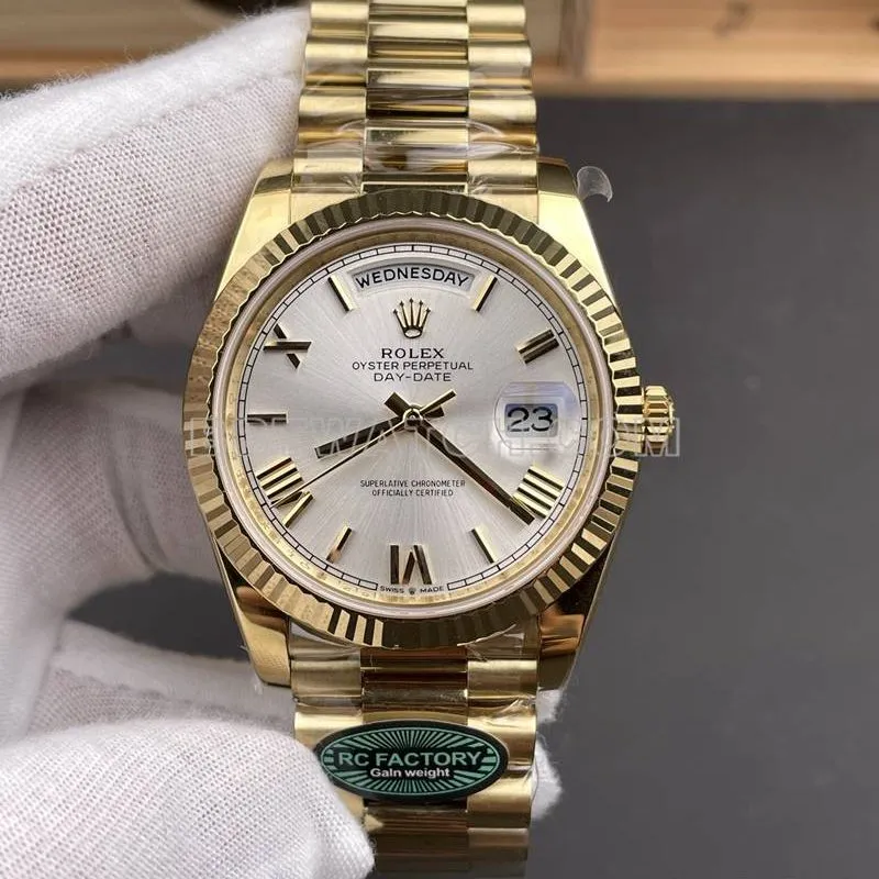 Rolex top collectible watches RC factory week calendar 40mm silver plate 3255 gold steel belt models front real picture