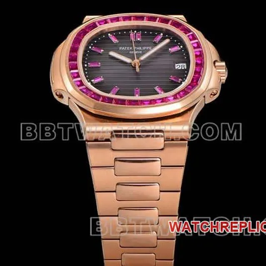 E7 factory Patek Philippe sporty and elegant top-tier black gradient disc pink diamond bezelNautilus5711caseback live photo