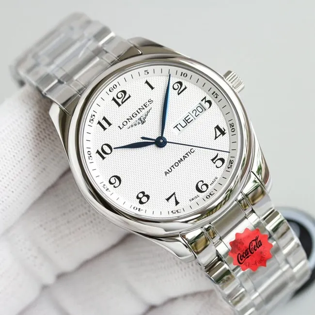 KL factory top-tier watch Longines famous craftsman double date displayl2.775white dial watch side view