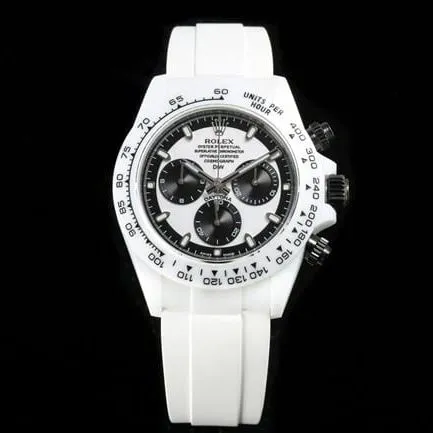 TW factory top-tier replicaRolex watch Daytona series fully automatic movement black dial white rubber strap front view