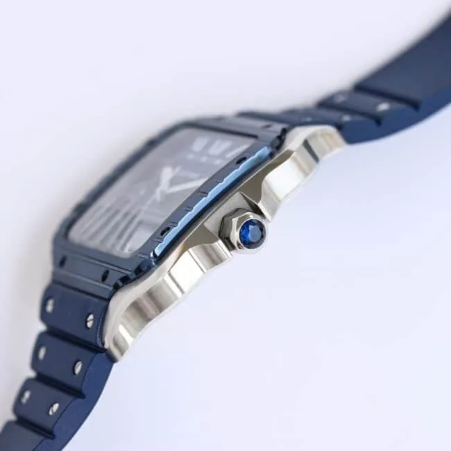 Large factory high-quality replicaCartier new GF Santos rubber strap men's watch clasp picture