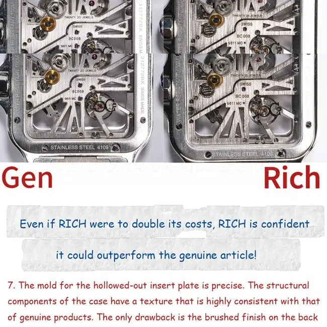 RF factory Cartier hollow Santos top-tier watch comparison Genuine difference appearance live photos