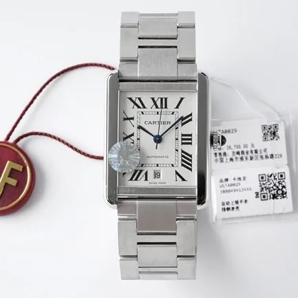 AF Factorytop-tier replicaCartier men's white dialsteel bracelet tank series W5200028 mechanical watch front view