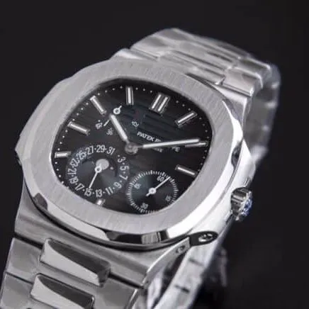 GR factory top-tier watch brand new Patek Philippe5712GR King of steel makes shocking debut white steel blue bottom men's mechanical watch front view
